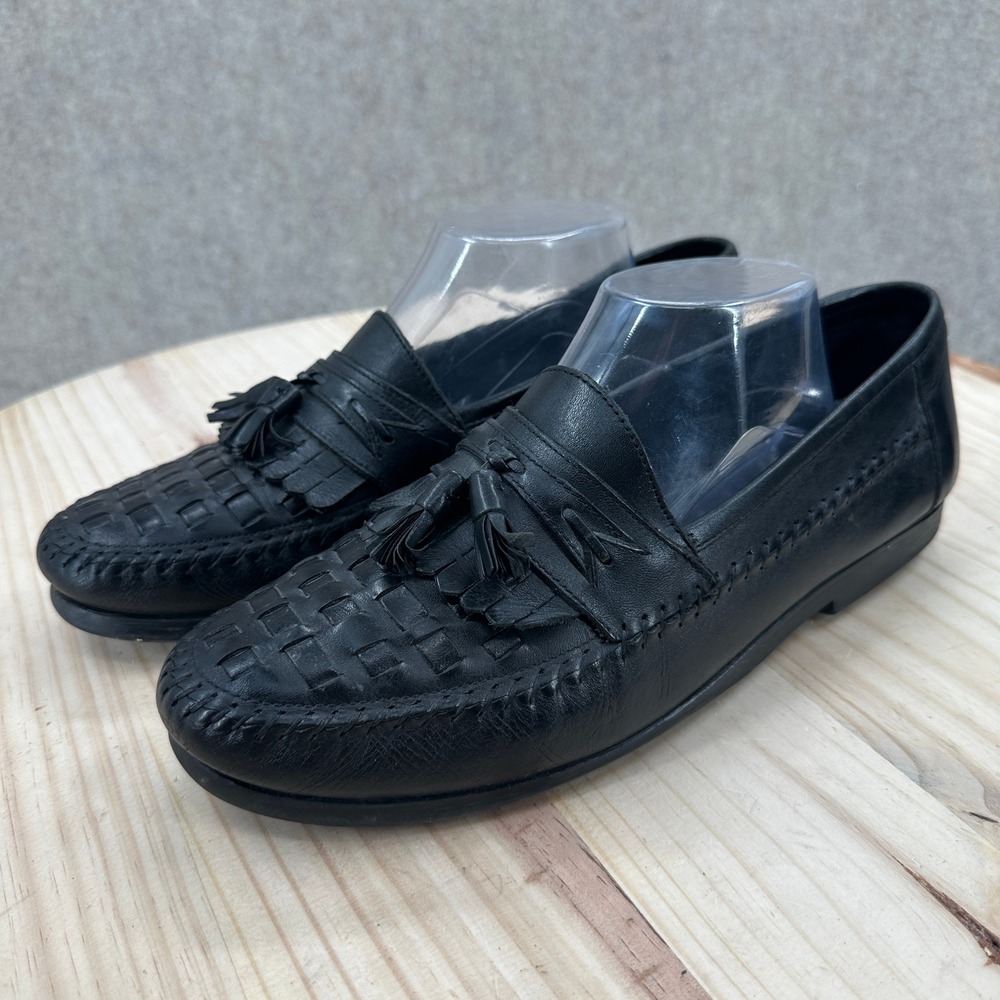 Giorgio Brutini Tassel Loafers Mens 10.5 Black Woven Leather Kiltie Dress Shoes